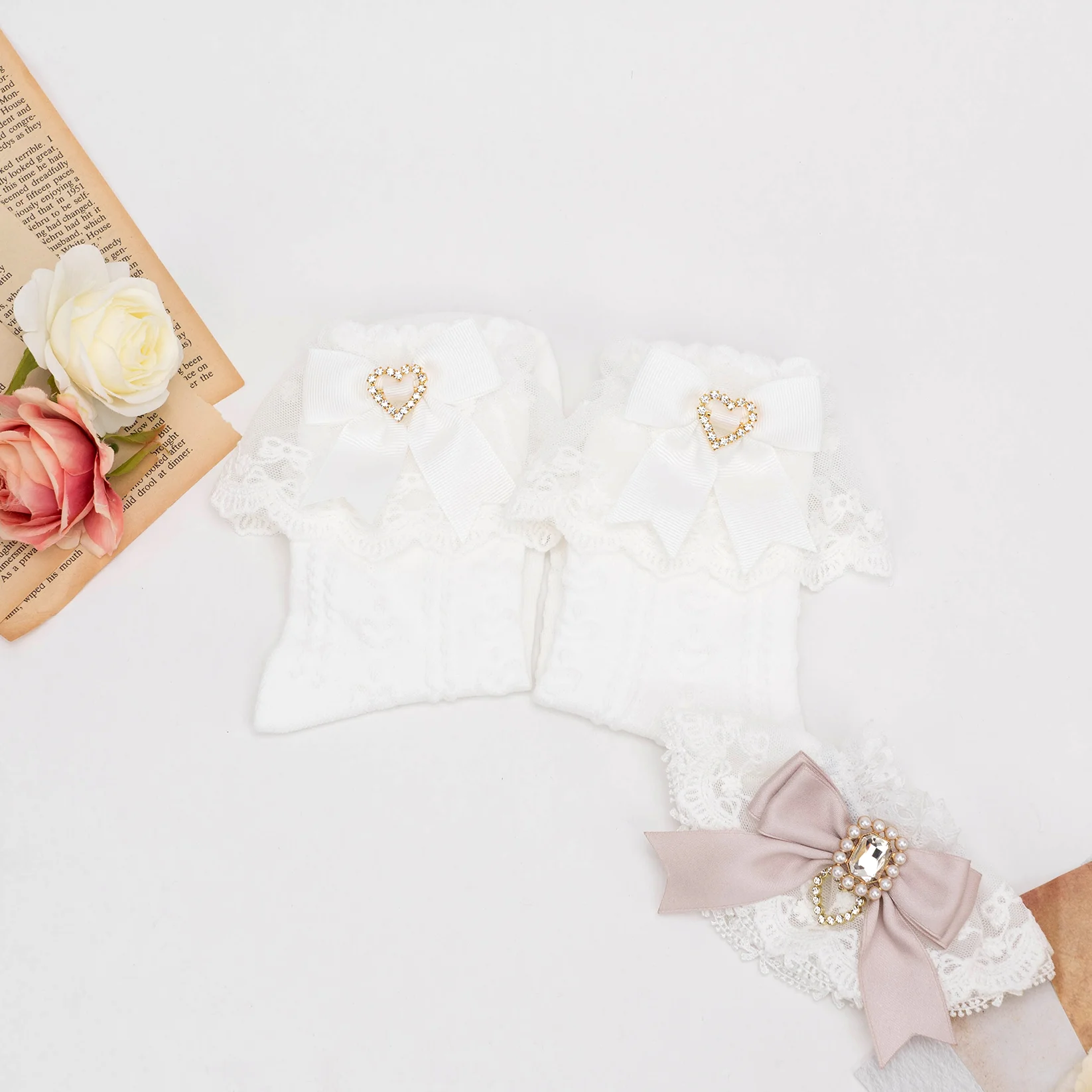 Japanese Style Ruffles Cotton Sock Mine Series Mass-Produced JK Lovely Heart-Shaped Sweet Bow Socks Lolita White Socks for Girl