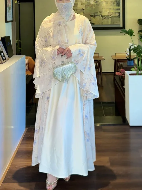 Robe d'Aïd pour femmes, abaya musulmane, ensemble 3 pièces, robe longue en mousseline de soie, kaftan, robes de fête du Ramadan, vestidos, Maroc, Dubaï, jalabiya, arabe
