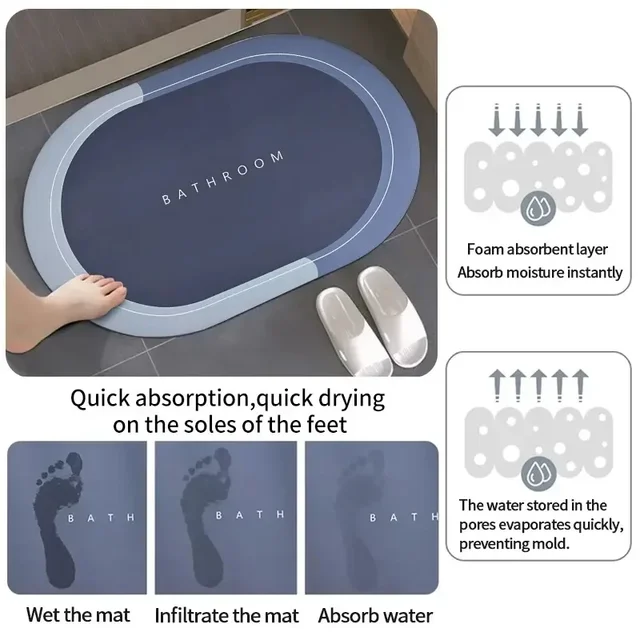Absorbent Bathroom Bath Mat Anti-slip Shower Rug Quick Drying Bath Mats Kitchen Entrance Doormats Home Floormat Bathtub Carpet 4