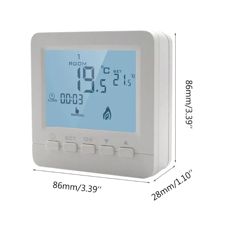 Programmable Thermostat with Backlight Wall Mount Temperature Controller Wall Mounted Fitting for Water Gas Boiler