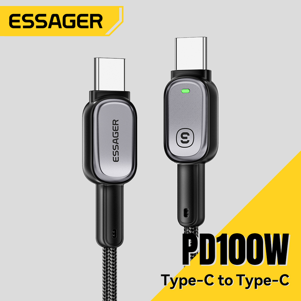Essager Type C To Type C Cable For iPhone 16 Huawei Xiaomi Samsung Macbook iPad  PD 100W Fast Charging  LED Data Cable Wire Cord