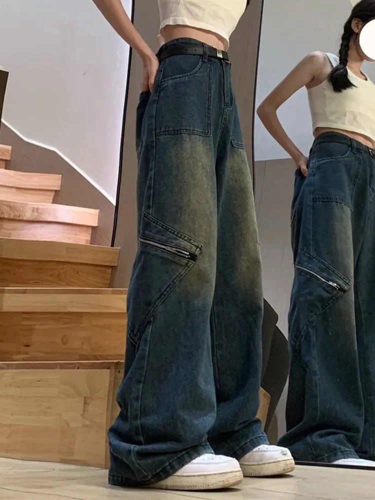 

Y2K American Retro Jeans Women Fashion High Waist Wide Leg Streetwear Baggy Denim Pants Loose Casual Straight Jeans Female