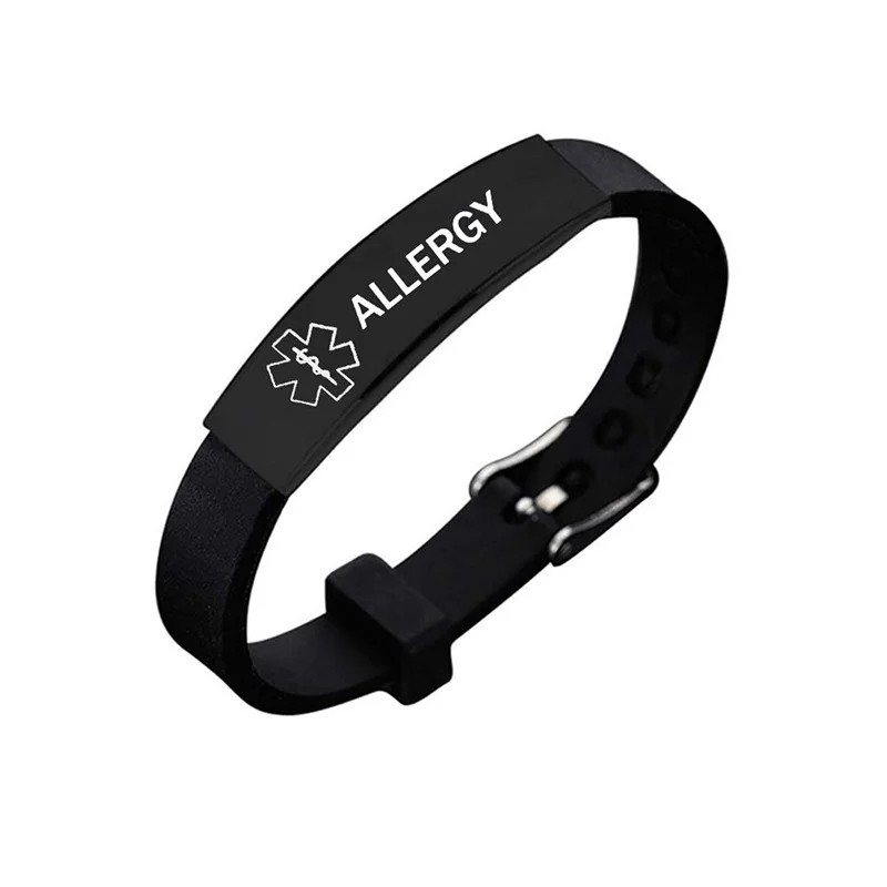 Black Stainless Steel Silicone Medical Alert Bracelet DIABETIC EPILEPSY Disease Bracelets Wristband For Men bracelet jewelry