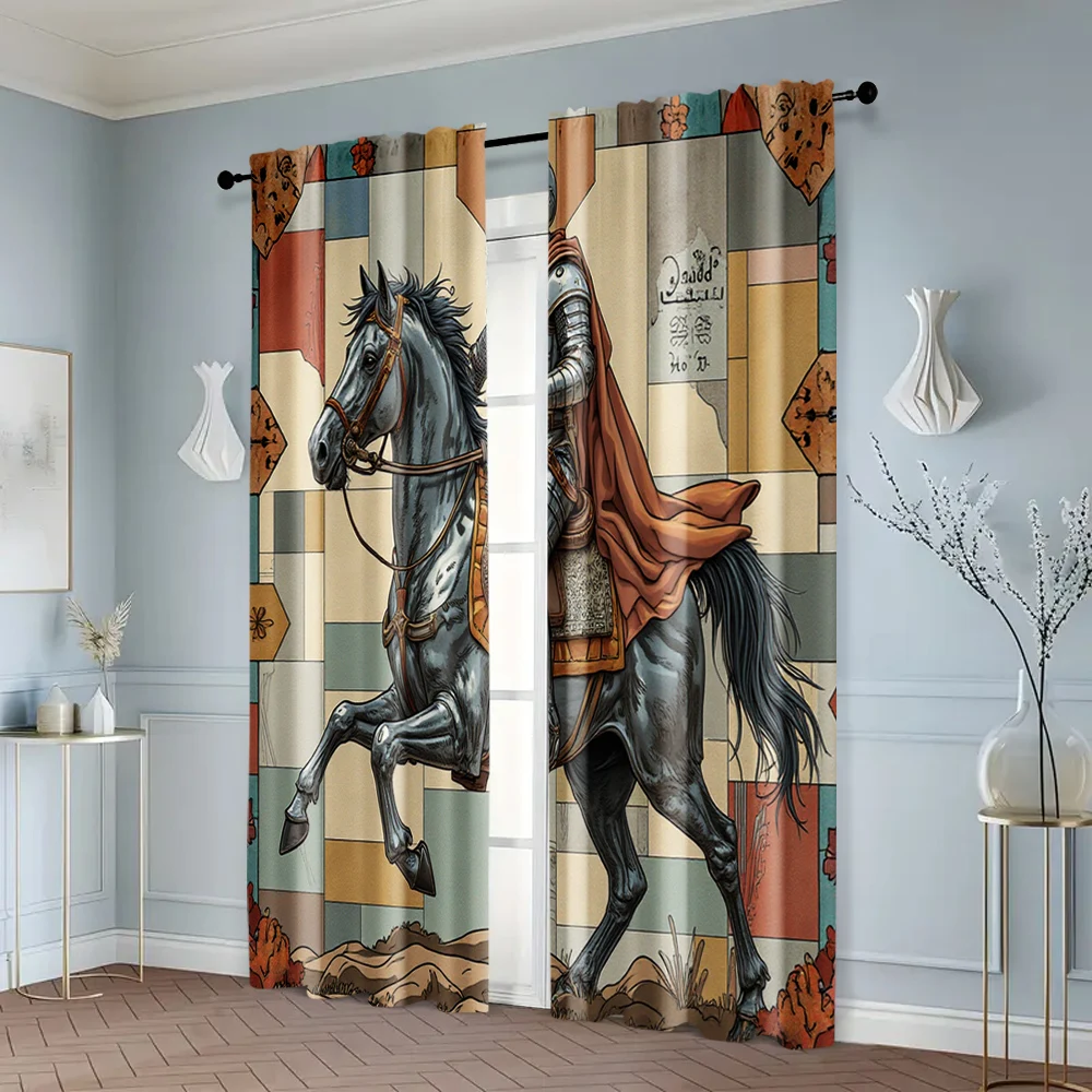 2pcs, Curtain Popular 2D print Vintage for Man on Horseback Durable Polyester (without rod) Gifts for Kitchen Living Room Office 6
