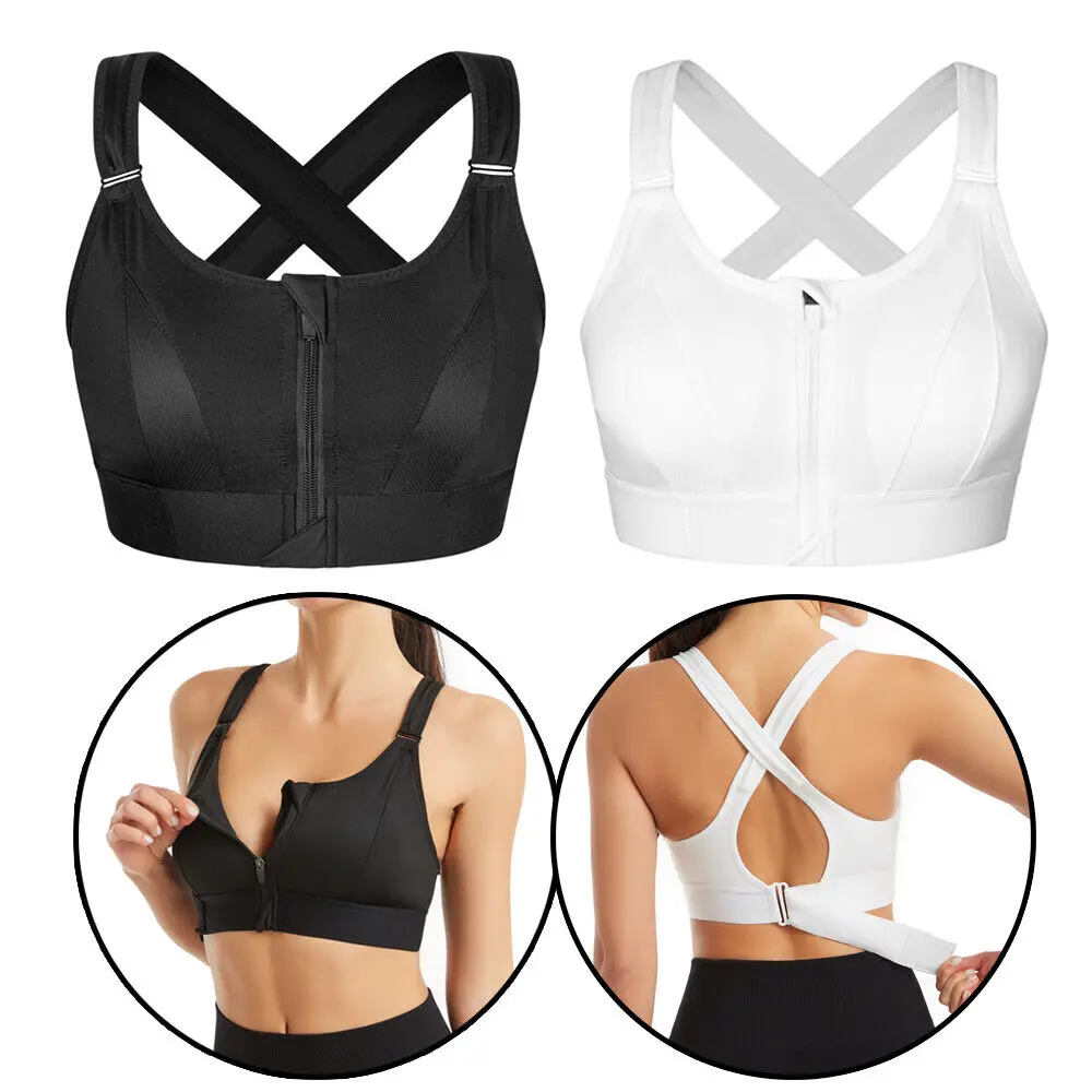 Women's Sports Bra Gathered Without Steel Ring Adjustable Belt Front Zipper  Yoga Running Vest Shockproof Underwear Plus Size