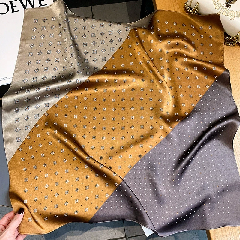 Print Kerchief New Sunscreen Small Scarf Fashion Square Silk Scarves Four Seasons Lattice Headcloth Popular 70X70CM Shawls silk scarf printed scarf square scarf women scarves
