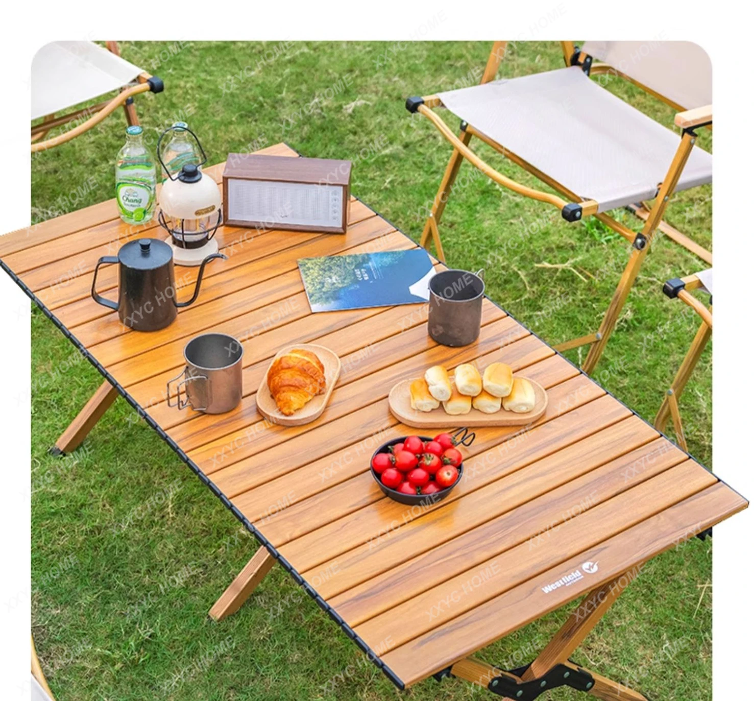 

Outdoor Folding Table Aluminum Alloy Egg Roll Table Camping and Chair Suit round Picnic