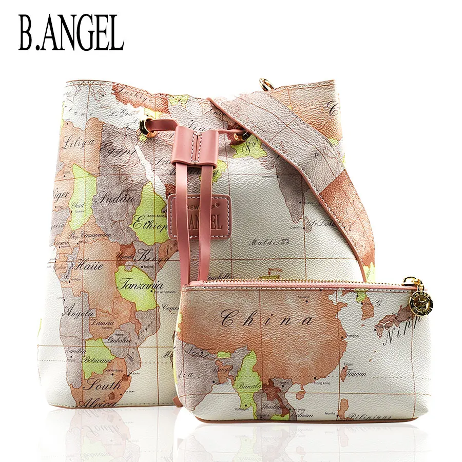 

Vintage Map Vintage Women Bucket Bag Shoulder Bag Waterproof 2-in-1 Large Capacity Lady Crossbody Bag Casual Fashion Handbag