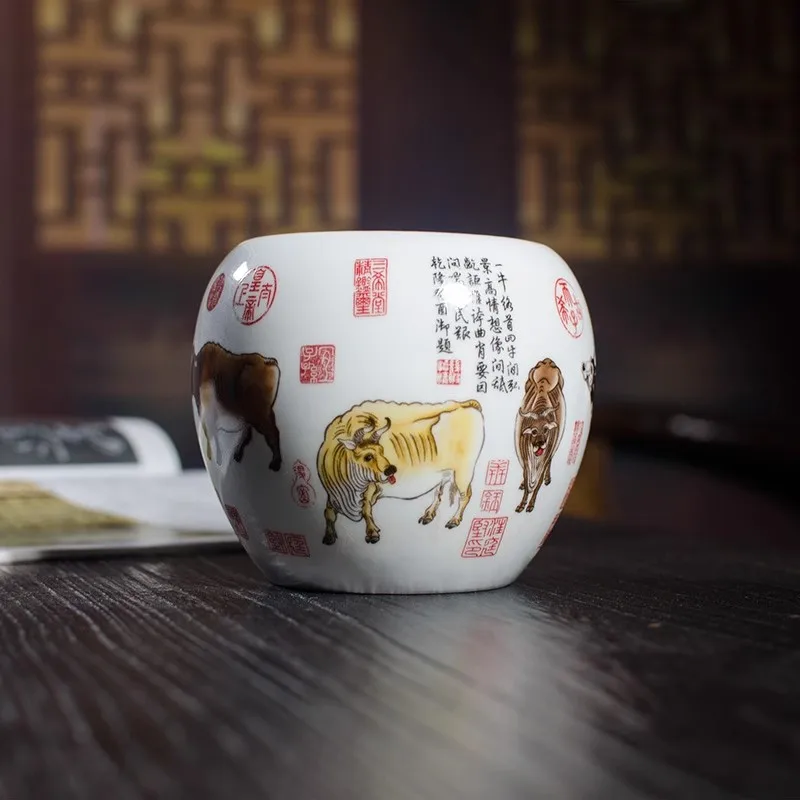 중국 스타일 세라믹 브러시 세탁기 - 서예 브러시 청소 컵, 골동품 잉크 그림 아트 데스크 장식