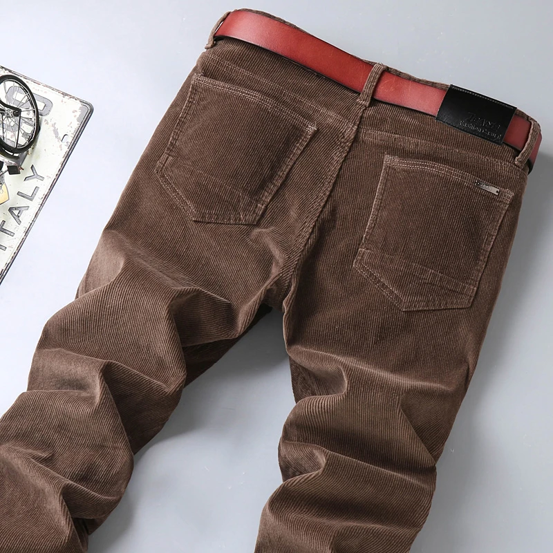 Katoenen corduroy casual broek heren herfst nieuwe mode kaki zachte slanke rechte zakelijke elastische broek mannelijke kleding