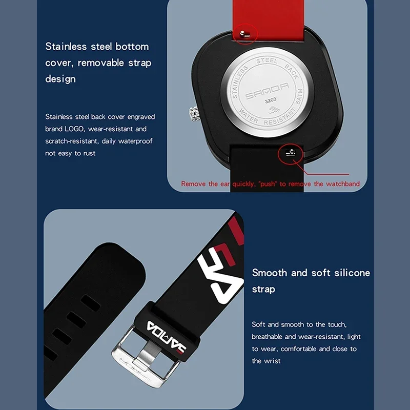 SANDA 3203 Men Luxury Casual Waterproof Silicone Strap Men Clock  Simple Design Men Wristwatch Brand Fashion Sports Quartz Watch 5