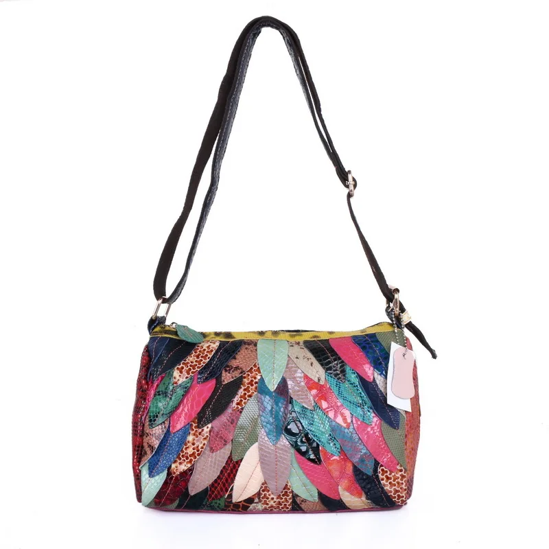 

High Quality Leather Women's Casual Splicing Geometric Handbag Fashion Multicolor Random Splicing Backpack Handbag