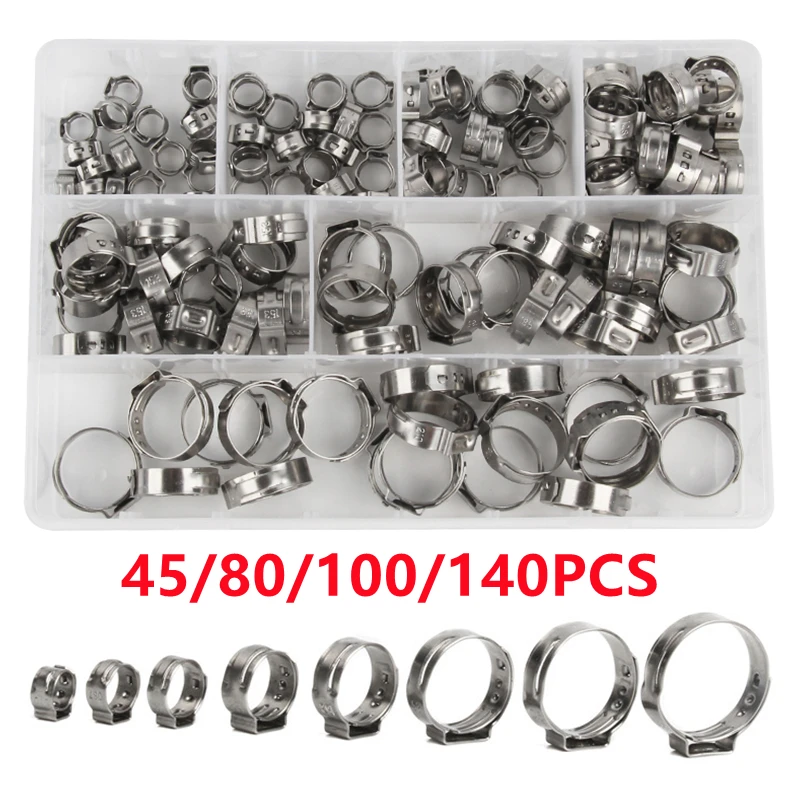 Ochoos Stainless Steel Pinch Clamps - Size 15.3-18.5mm Stepless Single Ear Clamps (Pack Of 100)