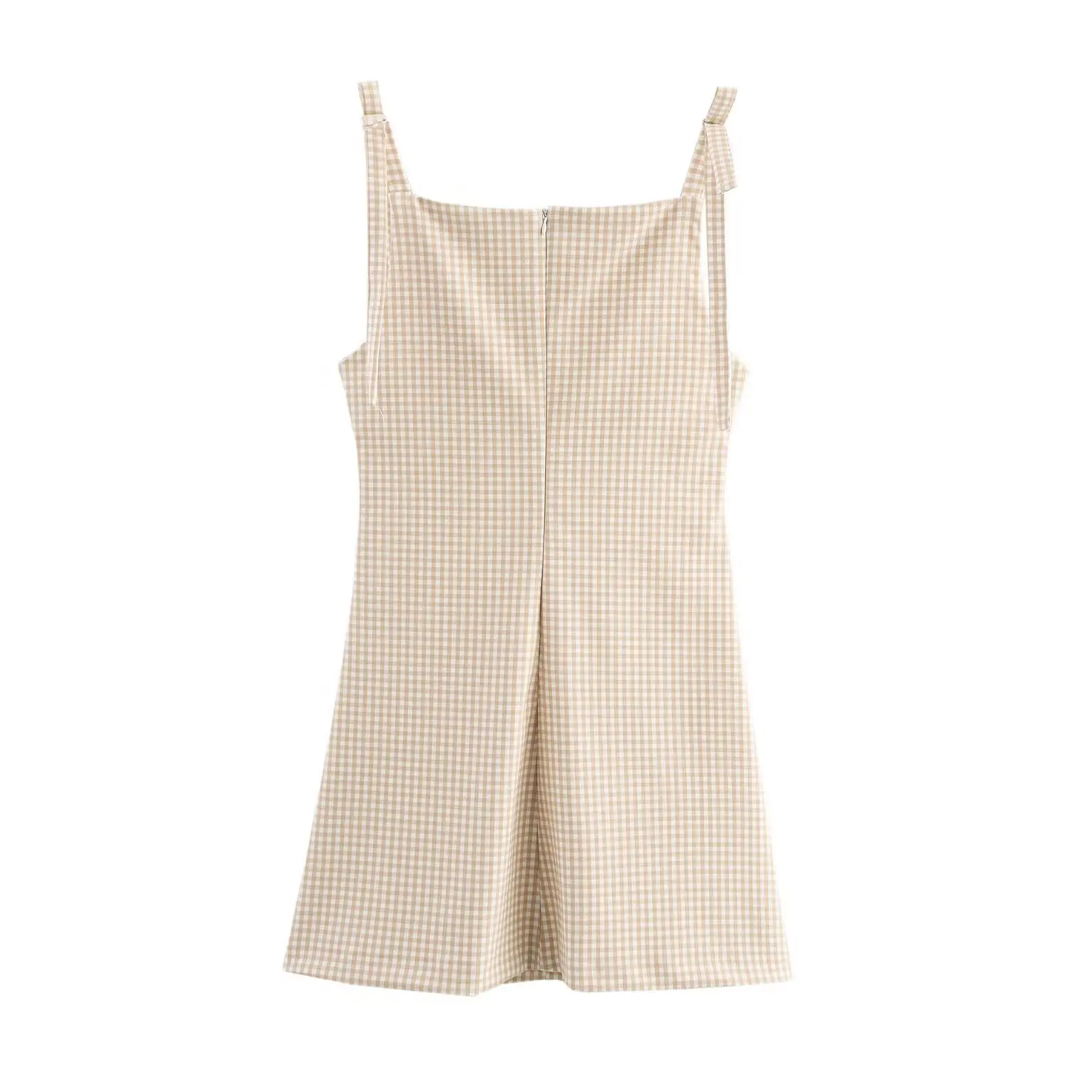 TRAFZA Woman Bow Strap Decoration Square Collar Sleeveless Back Zipper Sling Dresses Summer 2025 Female High Street Mini Dress picture