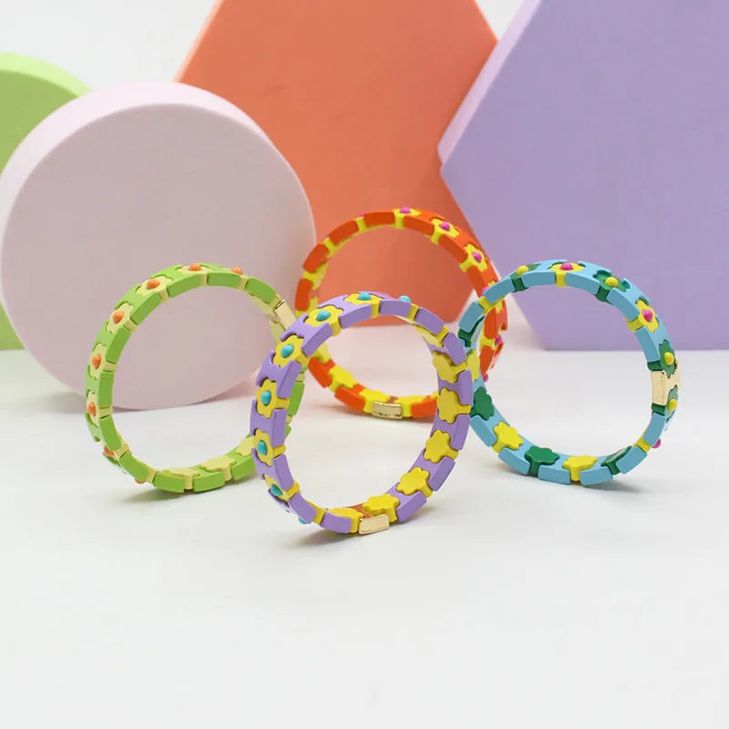 Boho Enamel Glamour Women's Rainbow Bracelet DIY Handmade Bead String  Elastic Cord Fashion Cuff Women's Jewelry Jewelry - AliExpress