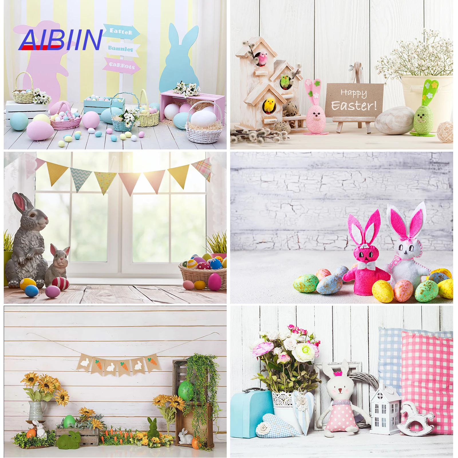 

Easter Photography Background Rabbit Eggs Wood Wall Window Backdrop Party Decoration Baby Kids Birthday Photo Booth Studio Props