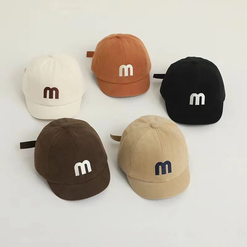 2025 model Letter Embroidered Baby Cap Summer Toddler Boys Girls Cotton Baseball Caps Solid Color Kids Adjustable Peaked Hat 2