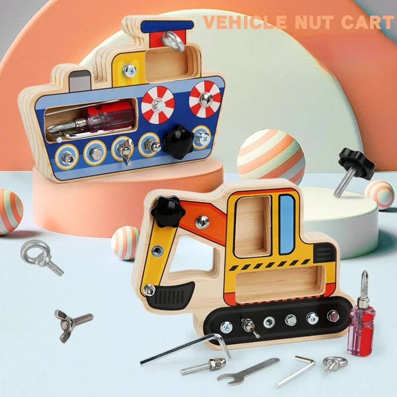 Simulation Screw Busy Board Wooden Toy Children Montessori Fine Motor Training Nut Screw Disassembly Engineering Car Puzzle Game