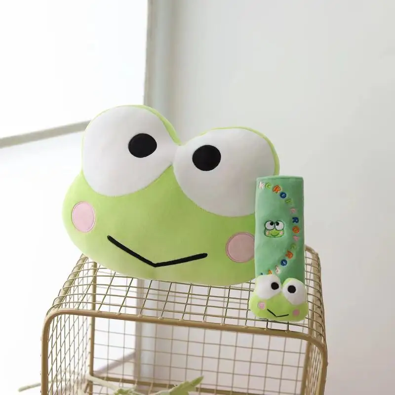 Kawaii Sanrio Kero Kero Keroppi Car Accessories CuteKero Kero Keroppi Headrest Seat Belt Cover Back Cushion Anime Pillow Gift