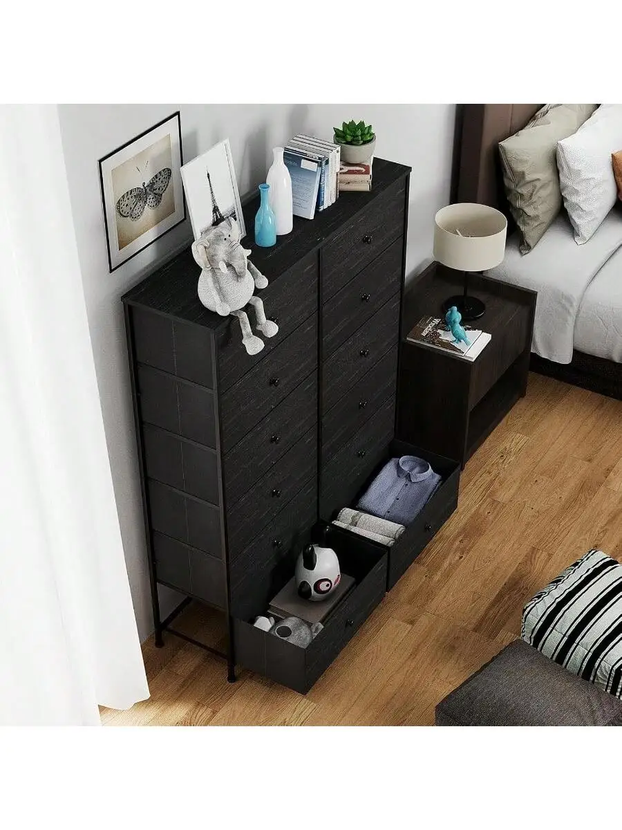 Arlopu 12-Drawer Dresser 35.2 Widened 6-Layer Fabric Storage Tower w Textured Print Fabric Bins Tall Chest Organizer Uni 2