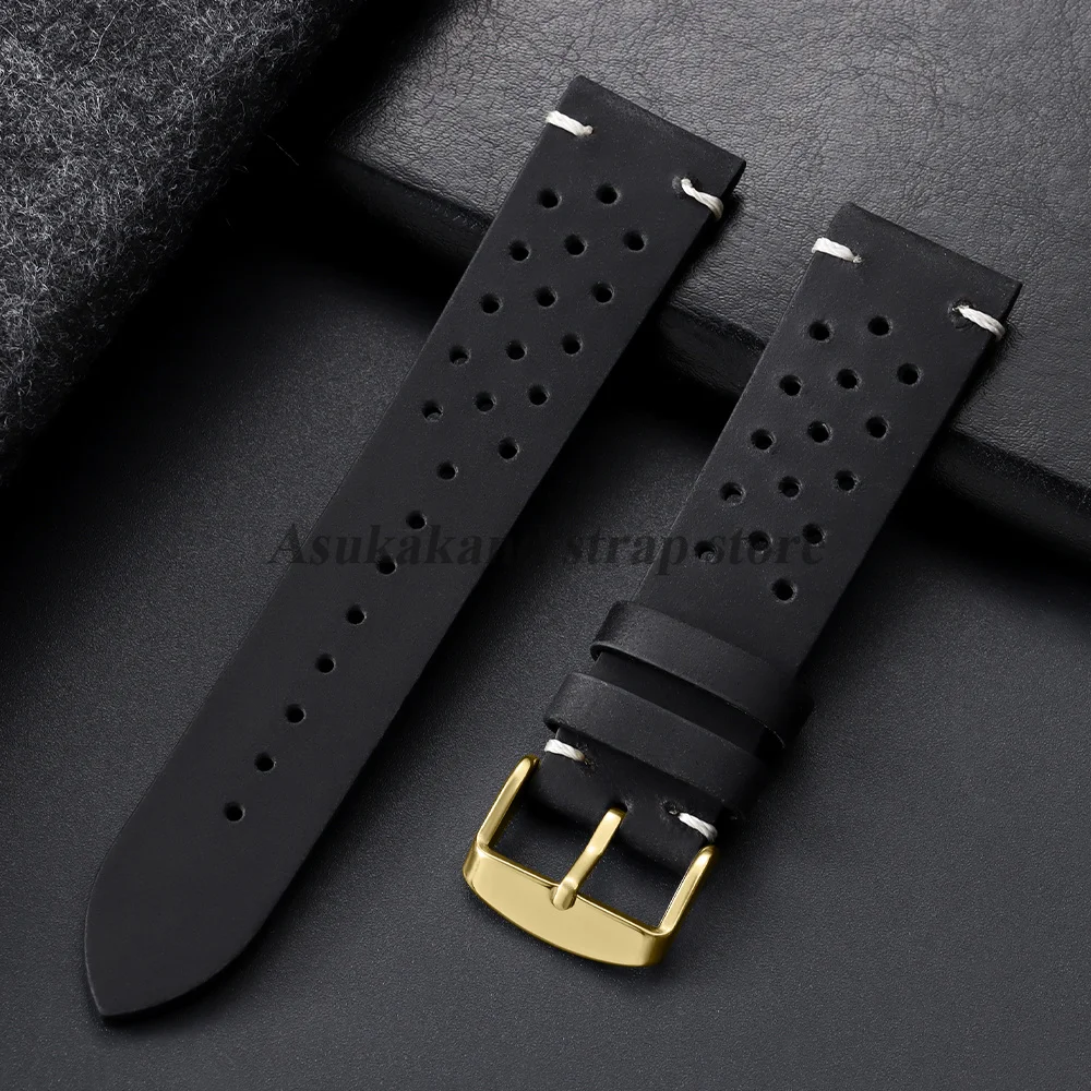 Vintage Cowhide Leather Watch Strap - Black Brown Universal Watchband