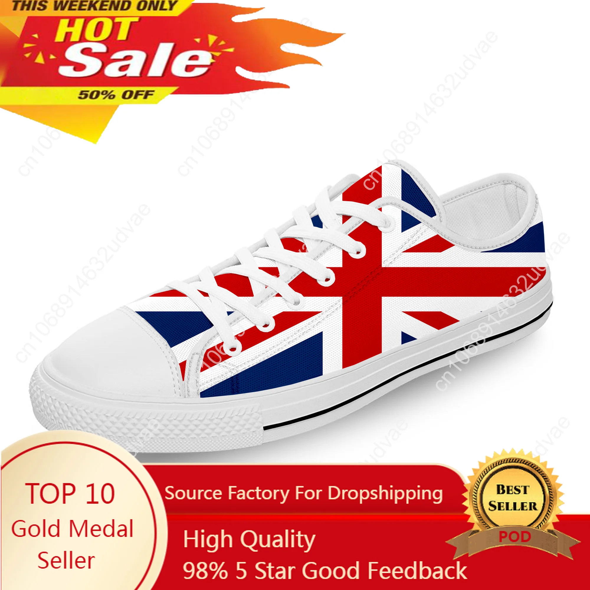 

Britain British UK Flag Union Jack White Cloth Fashion 3D Print Low Top Canvas Shoes Men Women Lightweight Breathable Sneakers