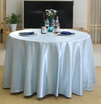 Sky Blue Satin Round Tablecloth for Events 1