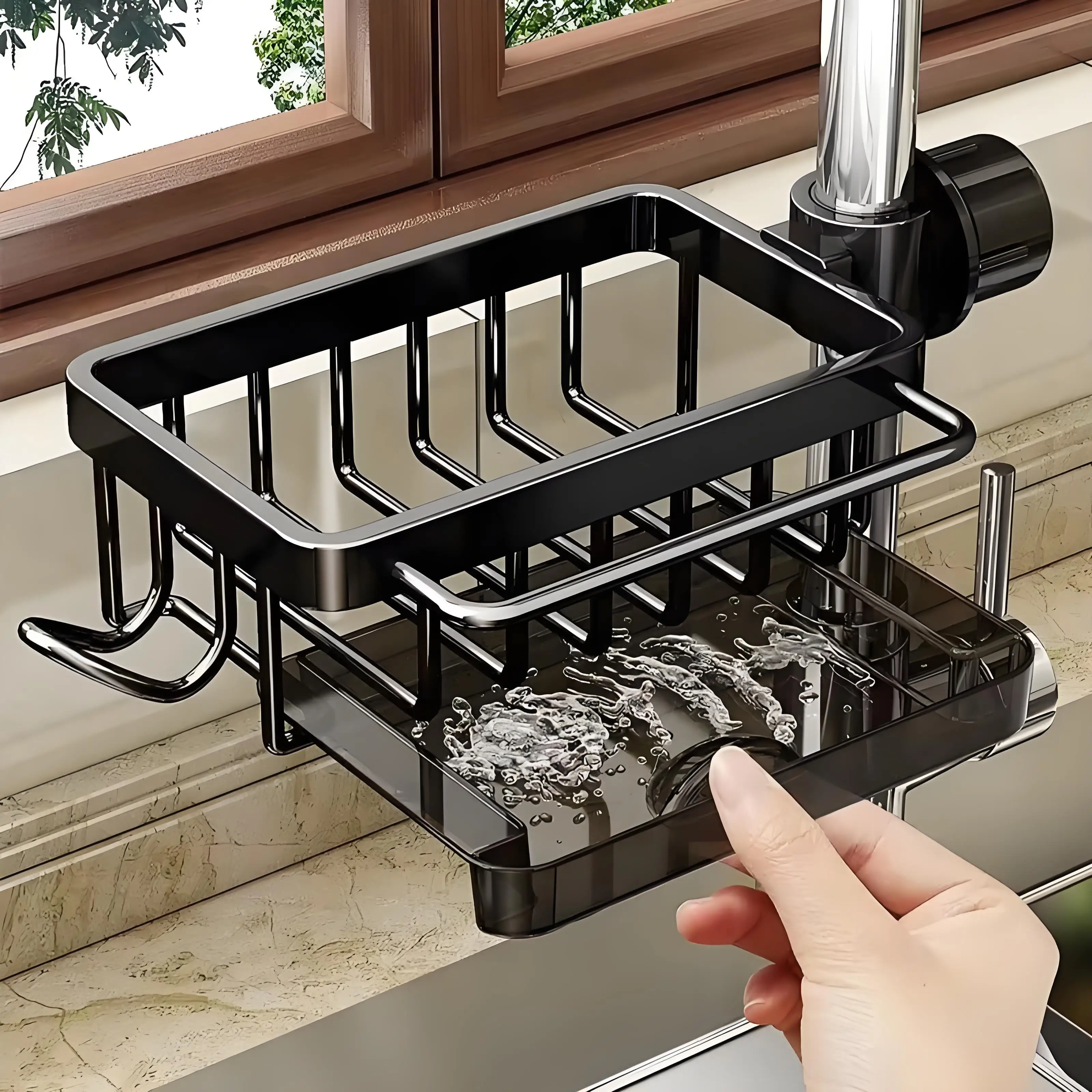 Kitchen Sink Faucet Organizer Space Aluminium Kitchen Sink Organiser Multifunctional Hanging Basket With Draining Tray 2