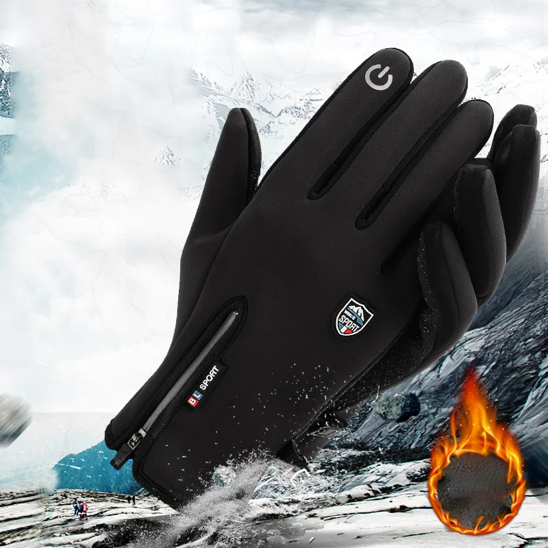Warm Gloves for Men Women Winter Cycling Windproof Motorcyclist Waterproof Thermal Zipper Non-slip Touch Screen Velvet Gloves 4