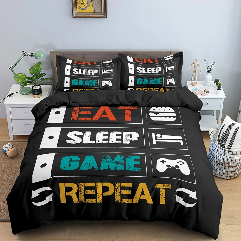 

Duvet Cover Set Boys Kids Game Bedding 3 Pcs Bed Set Gamepad Pattern Quilt Cover Comforter Cover Gamer Comfortable Bedding Set