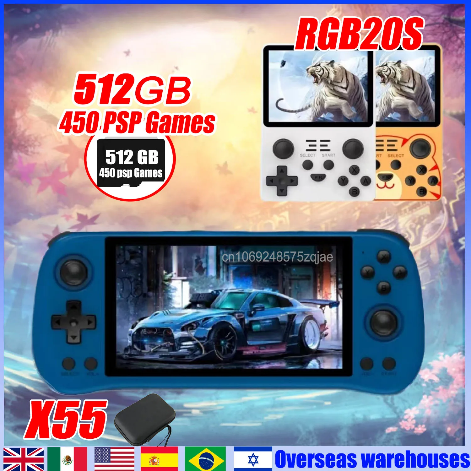 POWKIDDY 레트로 휴대용 게임 콘솔, RK3566, 5.5 인치 IPS 스크린, 오픈 소스 시스템, HD 450 PSP 900 PS1 비디오 게임, X55 RGB20S, 인기