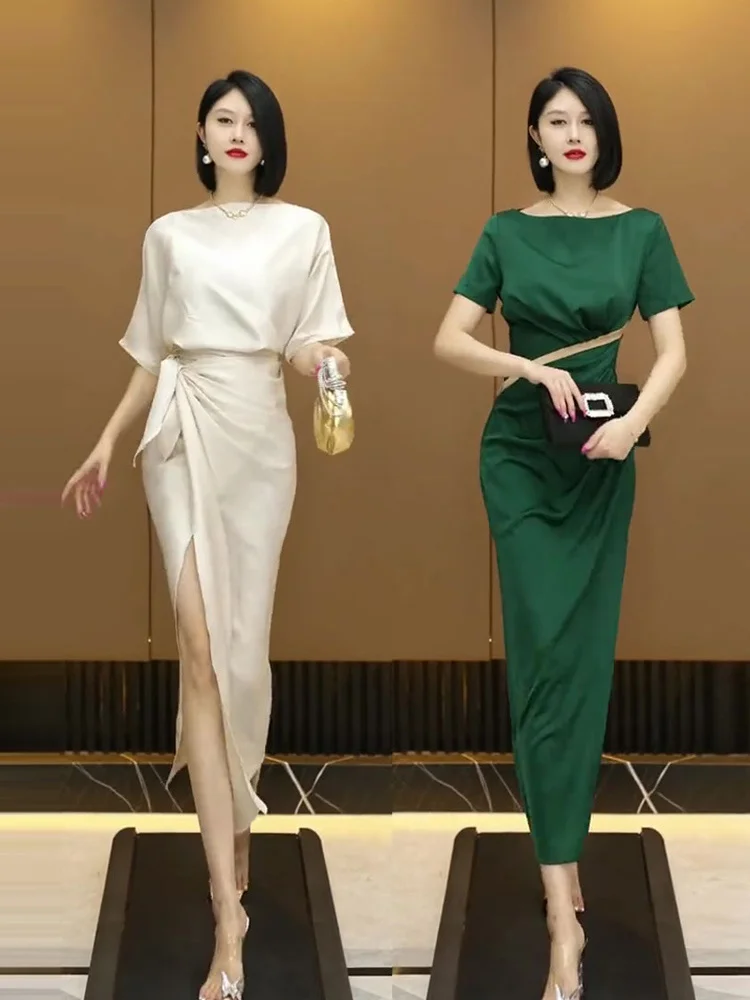 

Summer White Dress Lace up Queen's Elegant Goddess Style High Grade French Waist Slim Skirt