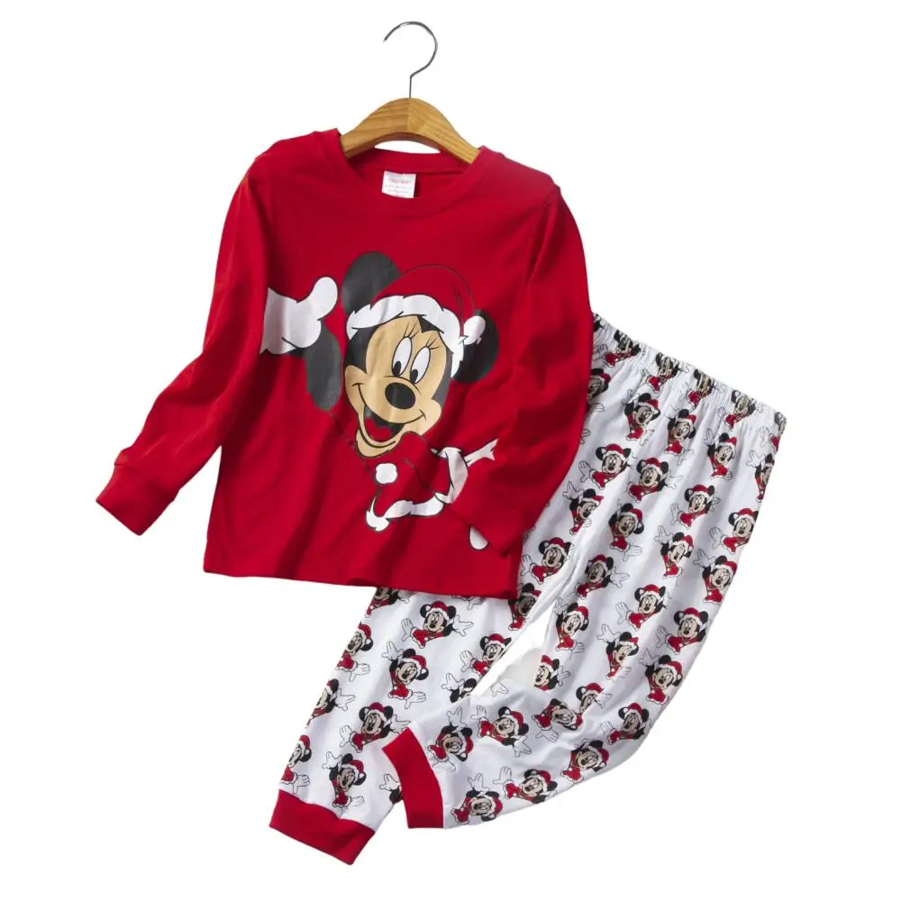 thumbnail image 3 of Conjunto de 2 piezas de pijama de algodón de manga larga para niños, ropa de dormir de Minnie, varios estilos, para primavera y otoño, 3 of 6