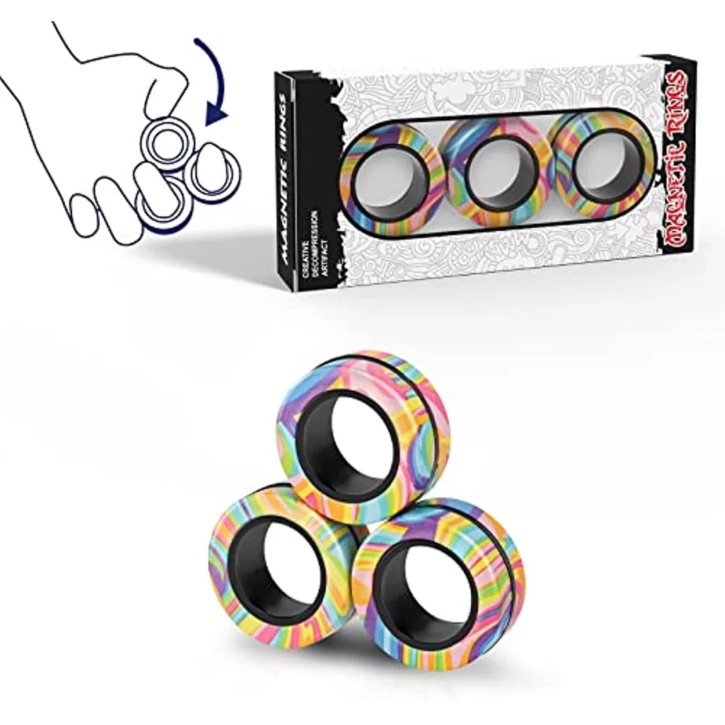 

Magnetic Rings Fidget Toy Set Adult Fidget Magnets Spinner Rings Fidget Pack Great Gift for Adults Teens Kids