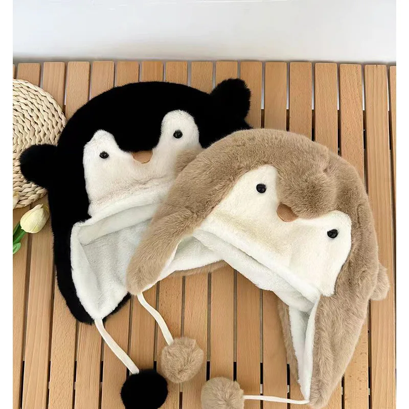Winter And Spring New Plush Cute Cartoon Penguin Plush Hat With Winter Warmth Baotou Hat Cold Proof Ear Protection