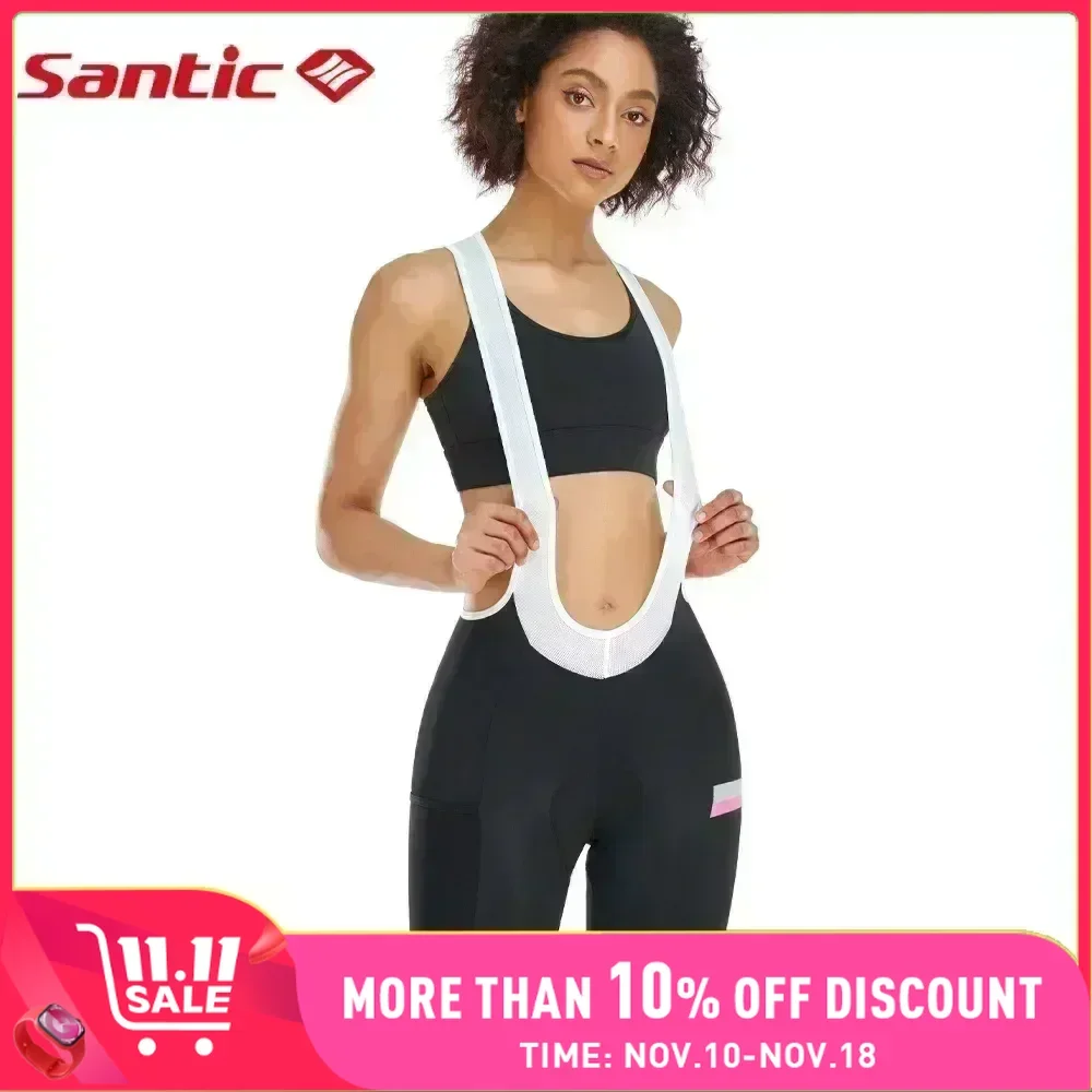 Santic Women Cycling Bib Shorts Summer MTB Bike Bibs Shorts Padded Tights Quick Dry Reflective Breathable Asian Size