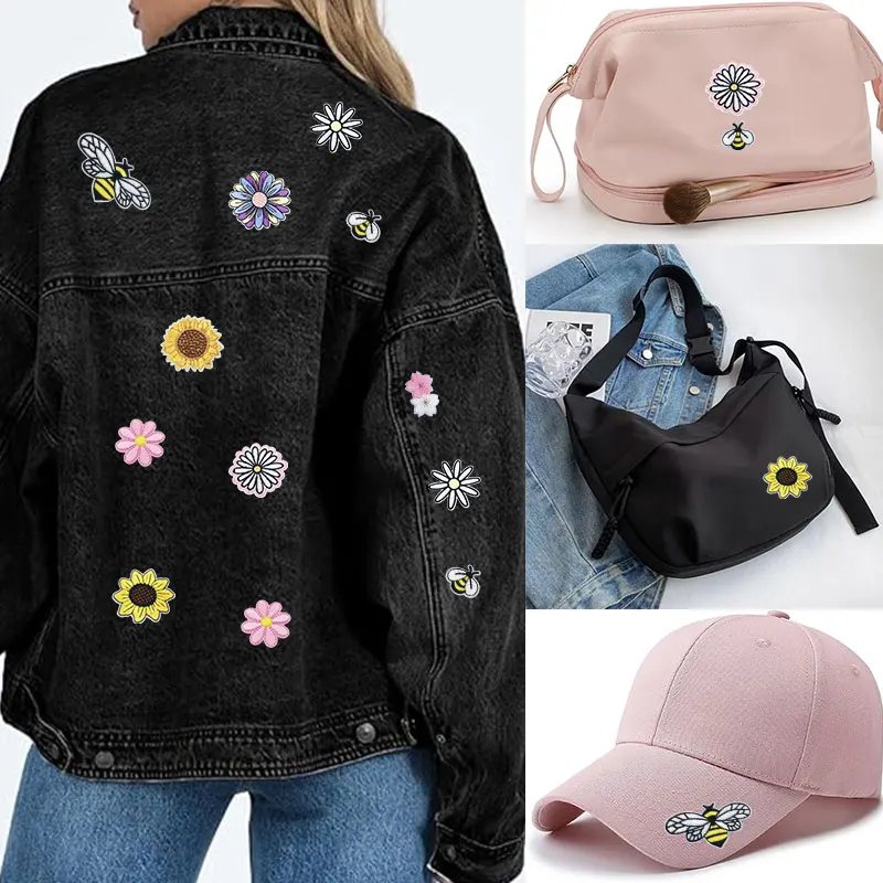 12 Stück bestickte Aufnäher zum Aufbügeln, Gänseblümchen, Sonnenblume, Biene, Schmetterling, Tier-Patch, Applikation, Reparatur für Jeans, Hüte, Taschen, Kleidung – Detail 3
