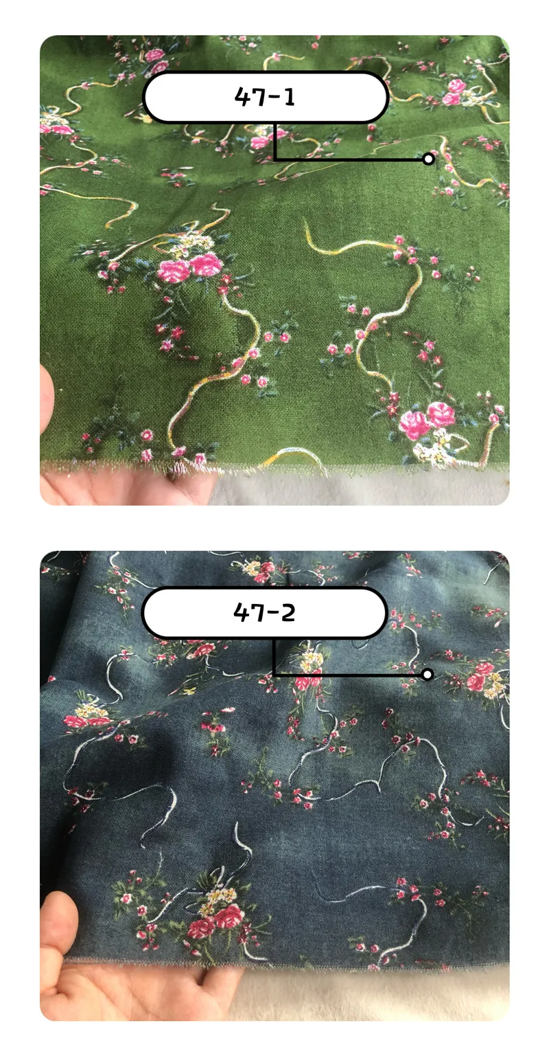 Description Picture 4 of itemBlue Black Cotton Linen Printed Fabric Floral Pattern Per Meter for Dress Clothing Decoration Diy Sewing Cloth Patchwork Fabrics