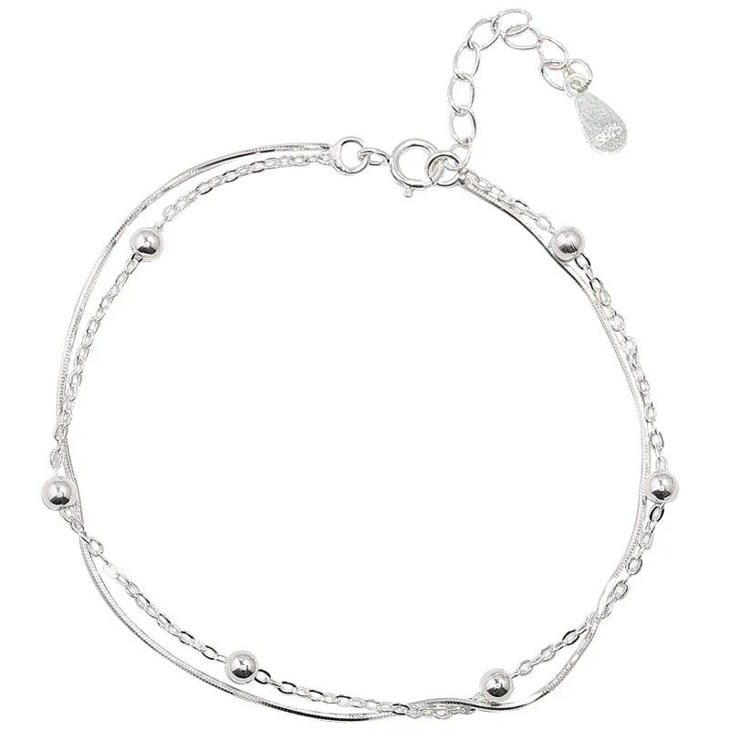 925 Sterling Silver Round Ball Lucky Bracelets Woman Double-Layer Snake Chain Hot Top Quality Jewelry Wedding Jewellery