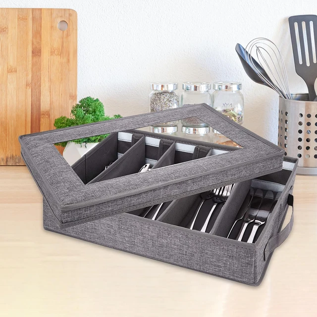 Flatware Storage Case with PVC Lid 5 Compartment Foldable Utensil Storage  Box Silverware Storage Box Chest Portable Cutlery - AliExpress