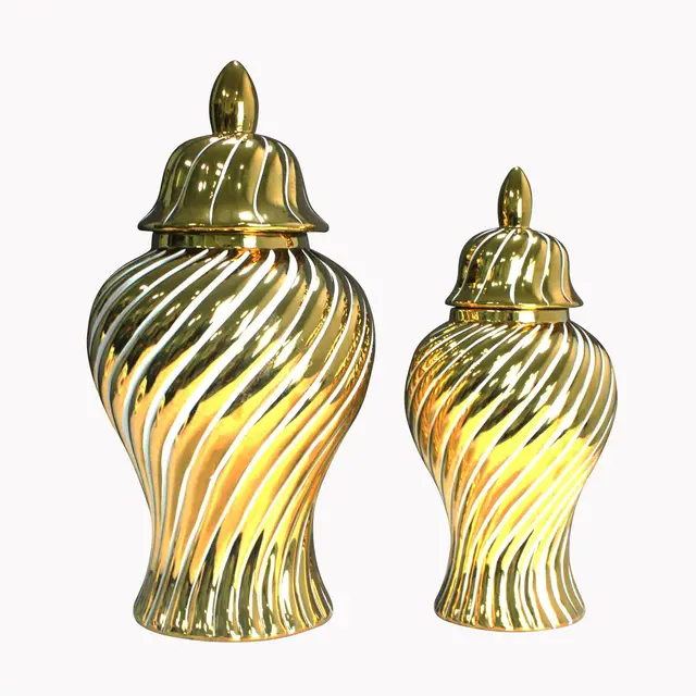 Kerámia Tároló Tartály Shogun Jar Aranyfehér Forgó Béren Kívüli Gyömbér Edény Virág Váza Vintage Porcelán Kézműves Otthoni Dekoráció - Image 5