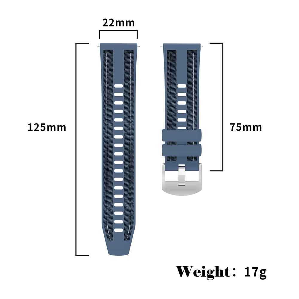 Premium 22mm Soft Silicone Nylon Replacement Wristband - Durable Strap