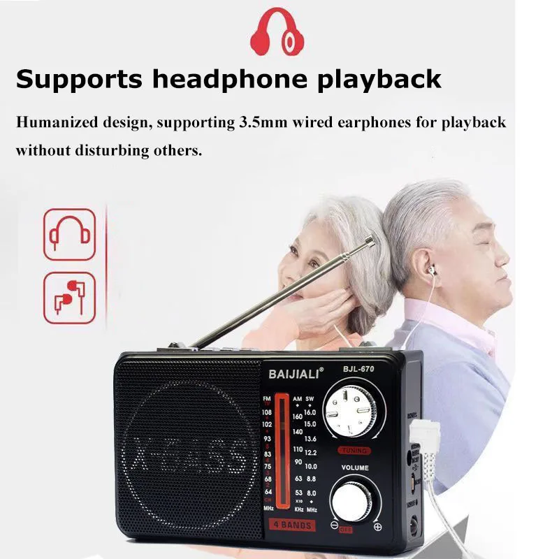 Mini Portable FM AM SW Radio LED Flashlight Radios Receiver Wireless Bluetooth Speaker MP3 Music Player Support TF Card U Disk