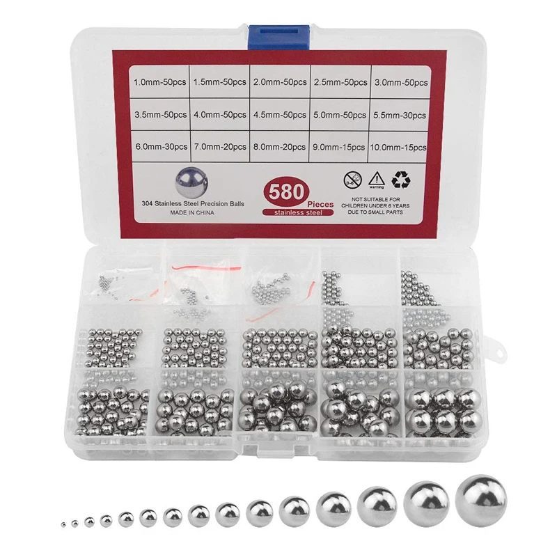 Precisão Chrome Bearing Bola Variedade Kit Solid Ball 15 Tipos 304 Aço Inoxidável Diâmetro 110 mm 580 Pcs