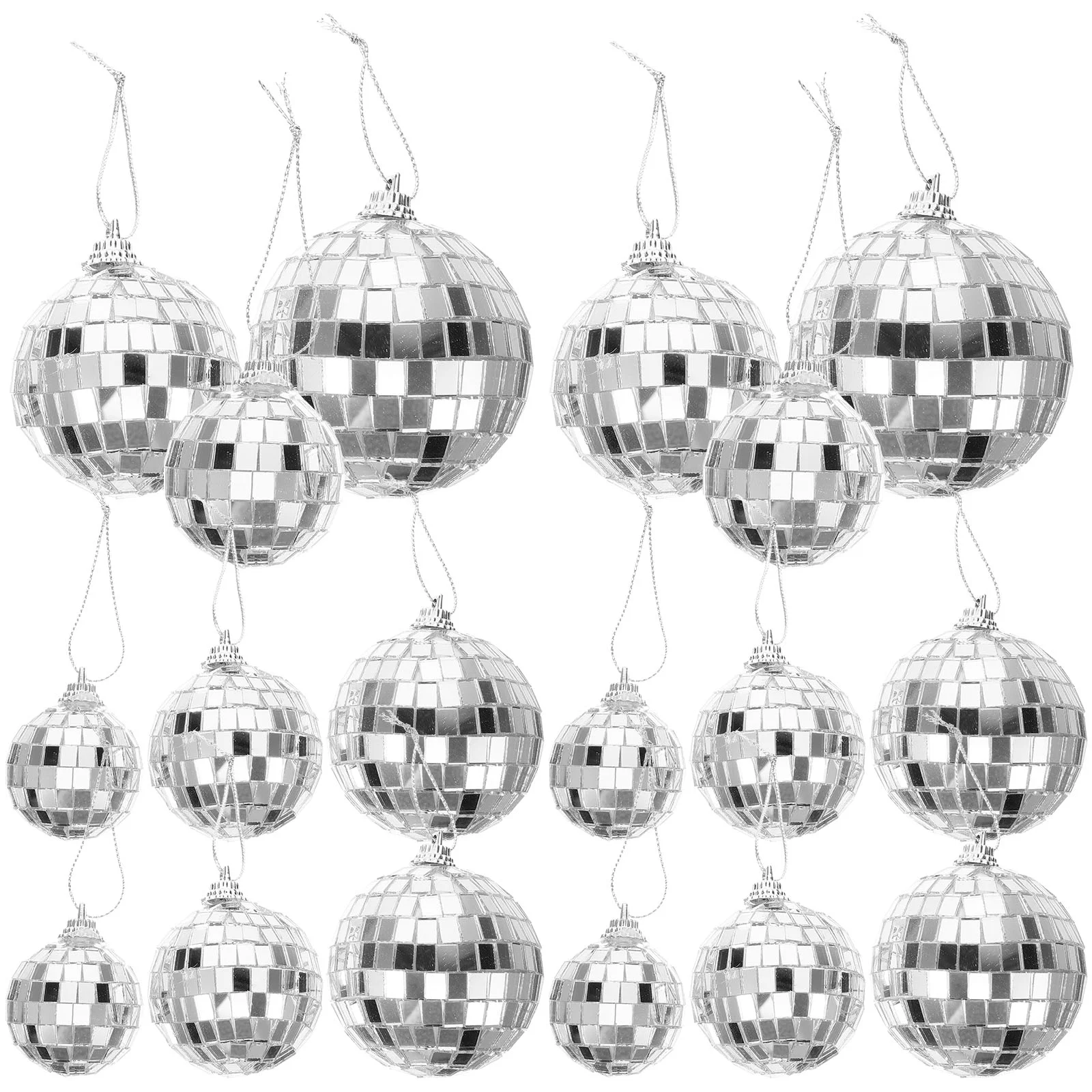 

18Pcs Silver Disco Hanging Mirror Ornaments Reflective for Party Christmas Tree Wedding Birthday Bar Dance Festive Decoration