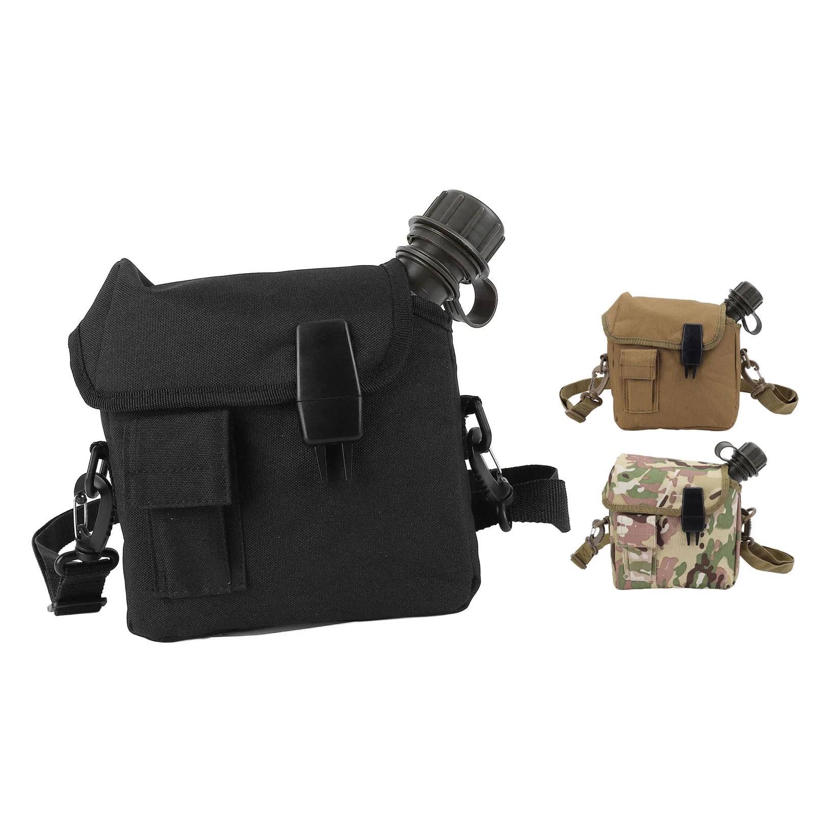 Flat Camping Water Bottle Portable Wearable PVC Hiking Water Bottle Leakage Proof 1.5L Large Capacity with Waist Bag for Travel