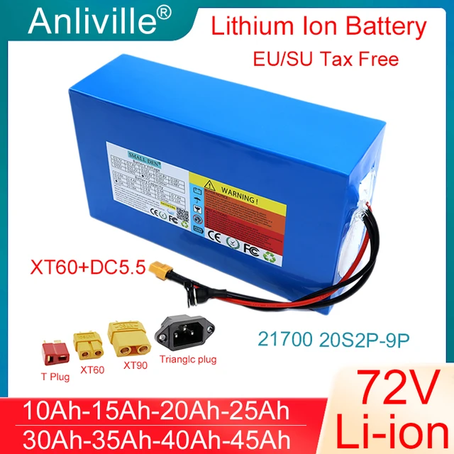 Nouveau 72V 10Ah 20Ah 30Ah 35Ah 40Ah 45Ah 21700 20S batterie au lithium 3500W haute puissance adapté aux tricycles de moto électrique 1