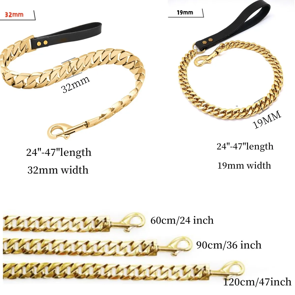 Stainless Steel Gold Dog Chain Leash Super Strong Dog Metal