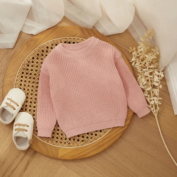 MISOWMNJOY Children Boy Girl Knit Sweater for Winter Kids Clothes Causal Solid Color Long Sleeve Pullover Tops Toddler Jumpers 5