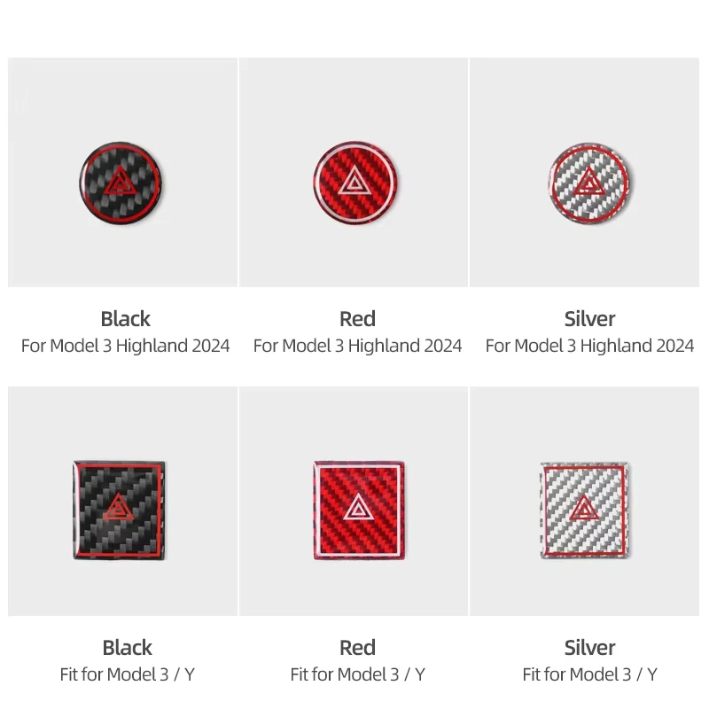 Tesla 2019-모델 3 하이랜드 모델 Y 주니퍼 탄소 섬유 비상 조명 버튼 트림 스티커 자동차 인테리어 튜닝 액세서리